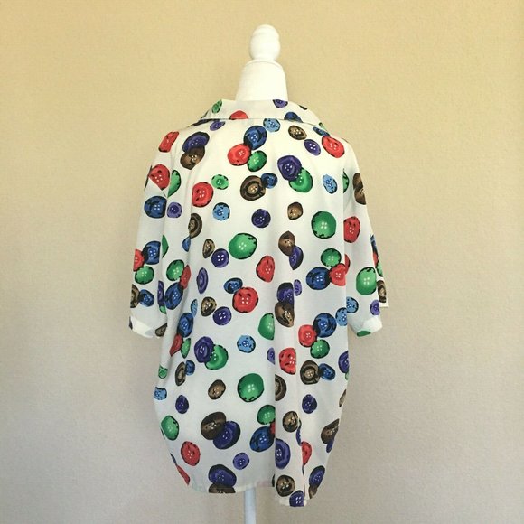 VTG TRUFFLES Women's Pleated Shoulder Colorful Blouse Chiffon Sz: M/L USA Made - Picture 4 of 10